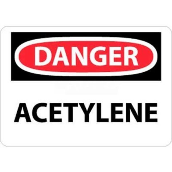 National Marker Co NMC OSHA Sign, Danger Acetylene, 7in X 10in, White/Red/Black D3P